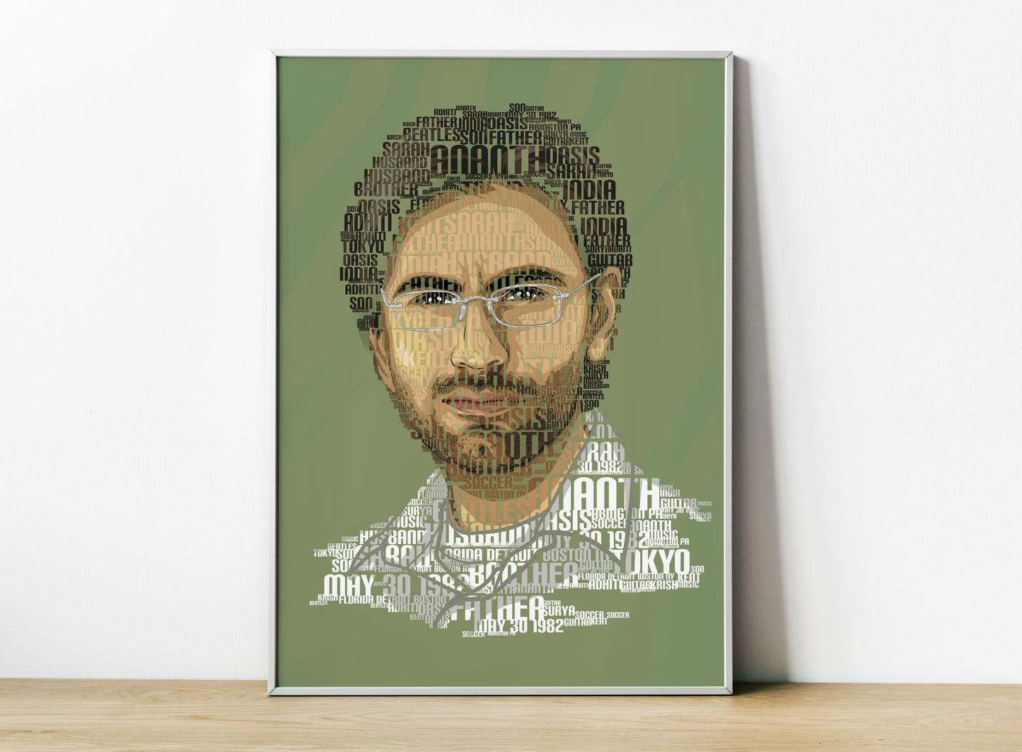 Personalised male word art portrait - drawing for a gift for boss, co-worker, father, boy, him, her.