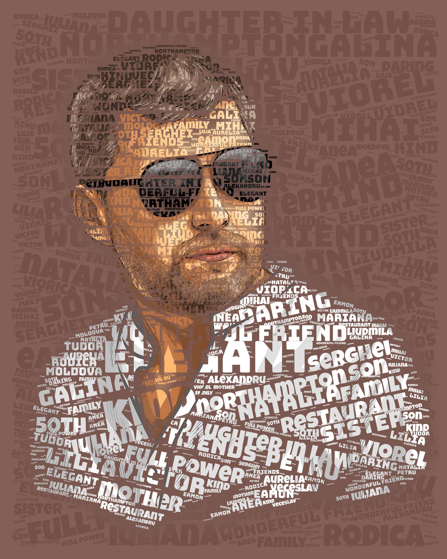 Custom gift for retirement, boss, colleague, him, her, loved one - Text art Portrait from words