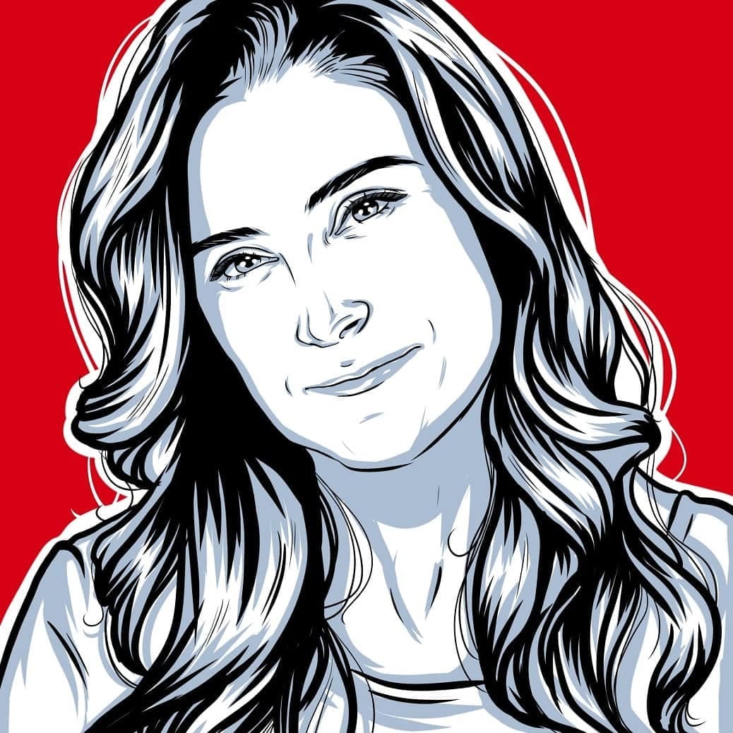 Line art B&W portrait on a Red background