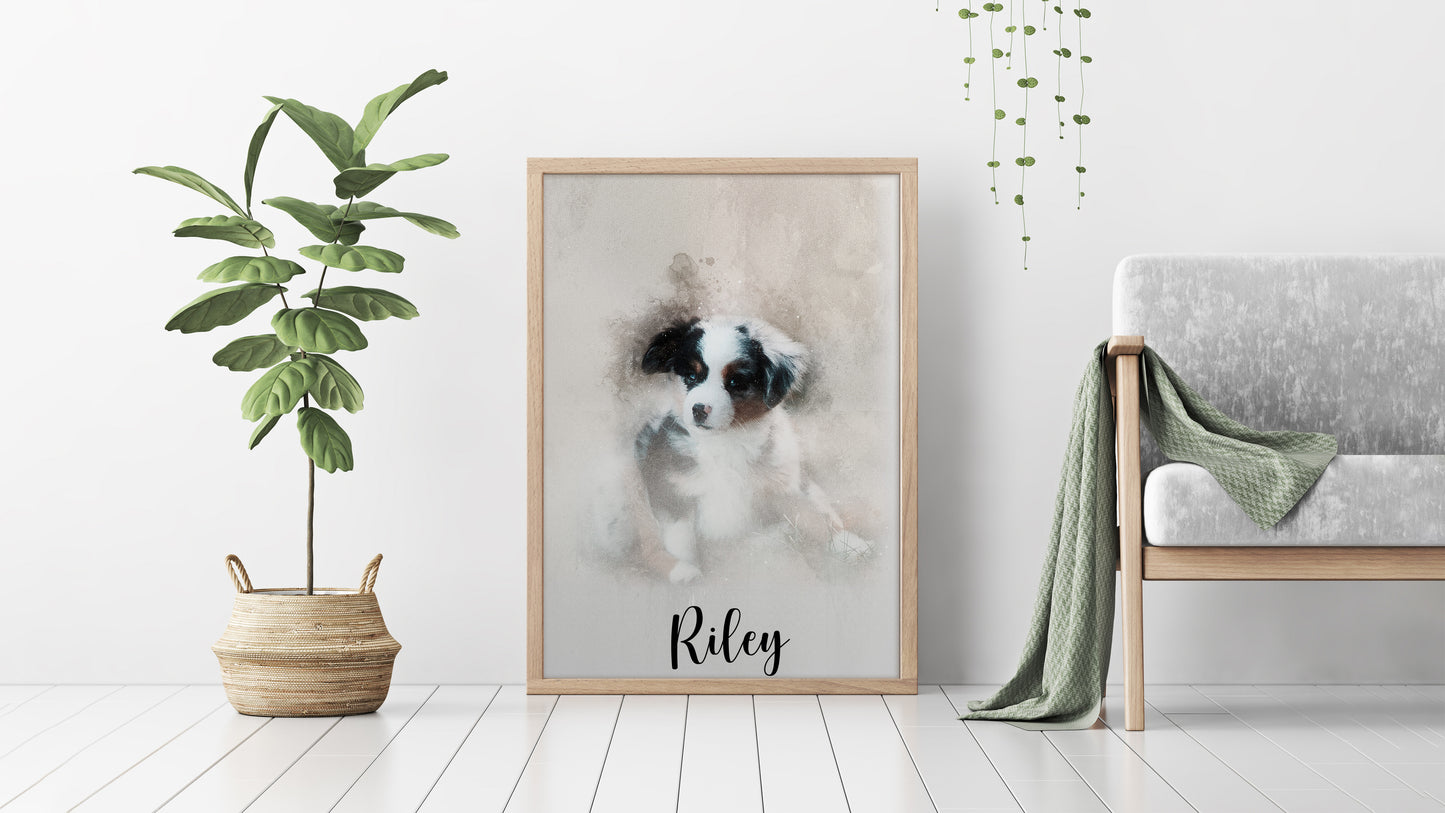 Portrait in a watercolor style for pets.