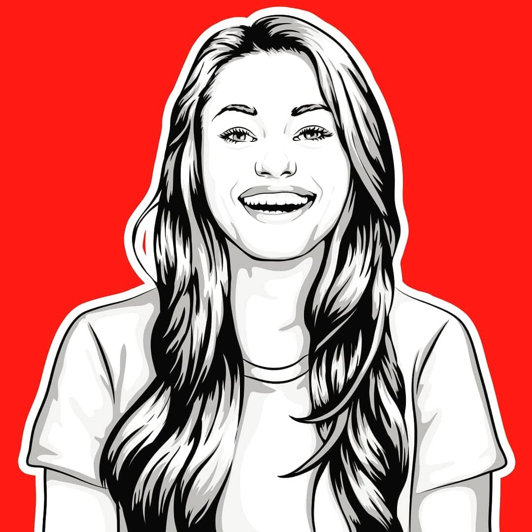 Line art B&W portrait on a Red background