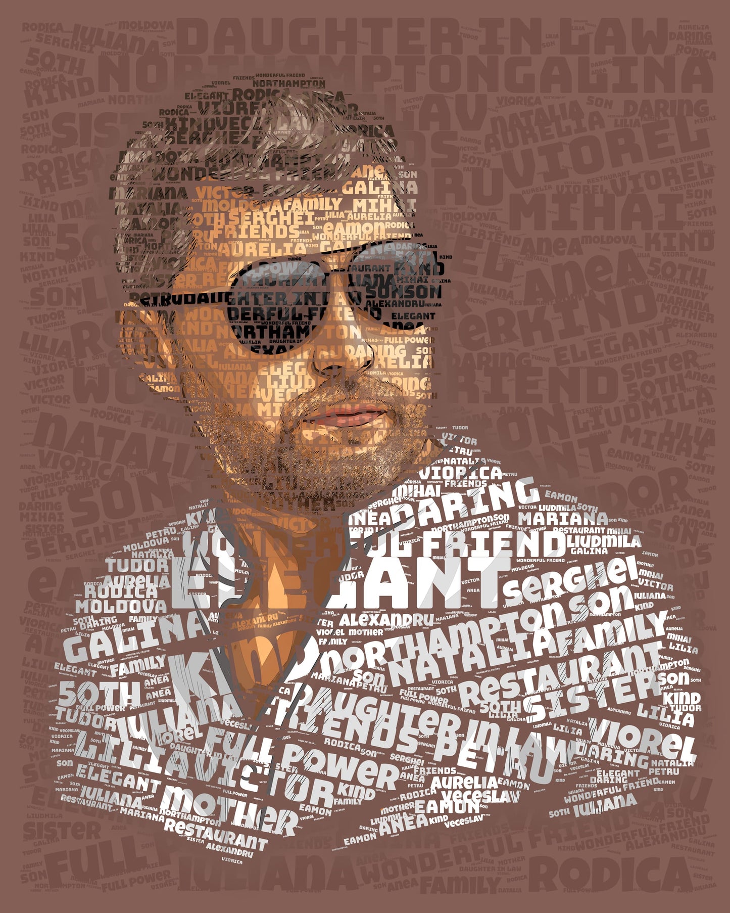 Personalised male word art portrait - drawing for a gift for boss, co-worker, father, boy, him, her.