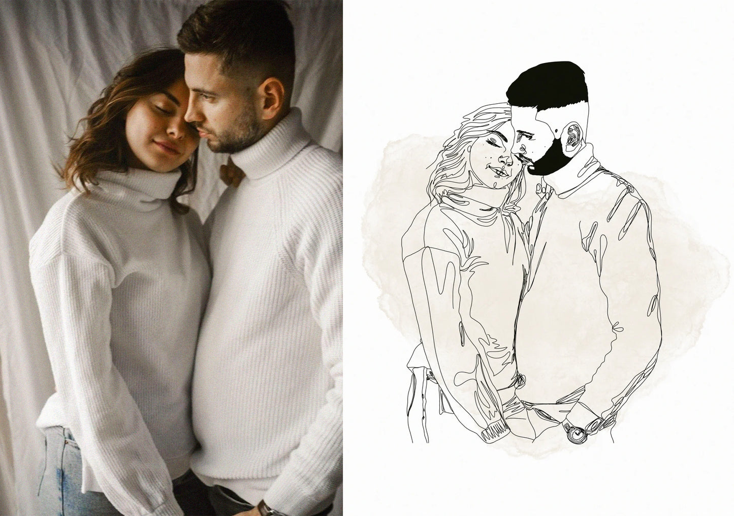 Custom Line Drawing Couple, Wedding gift, Custom Portrait.