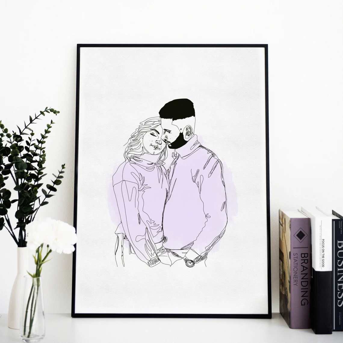 Custom Line Drawing Couple, Wedding gift, Custom Portrait.