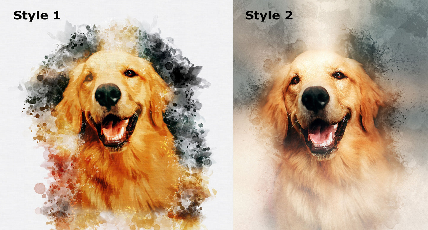 Portrait in a watercolor style for pets.