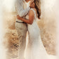 Watercolor style portrait for couple, wedding, family.