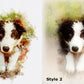 Portrait in a watercolor style for pets.