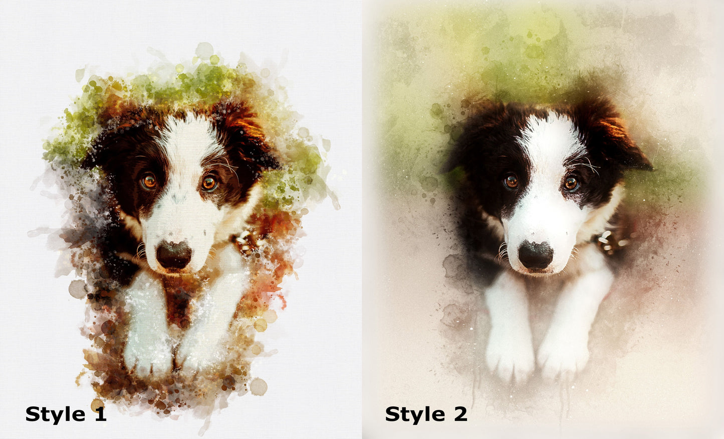 Portrait in a watercolor style for pets.